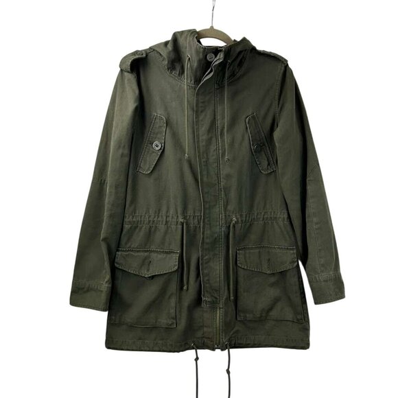 Aritzia TNA Women's Medium Military Green Hooded Parka Utility Jacket Full Zip - Picture 1 of 16